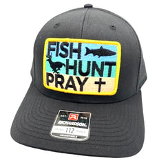 Generic Trucker Hat with Fish Hunt Pray patch for outdoor adventures and all-day comfort.