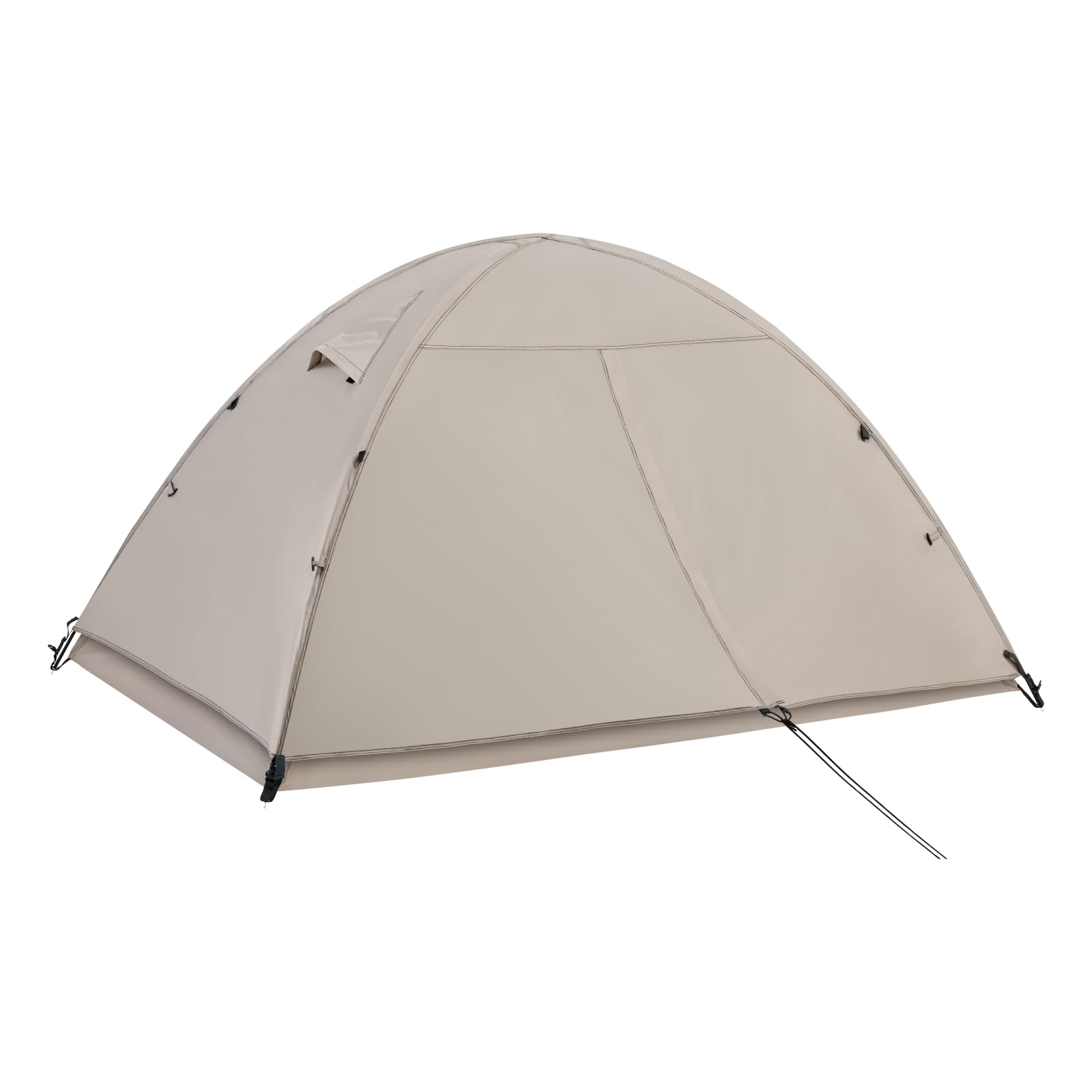 Generic ultralight tent in desert white packed compactly for backpacking.