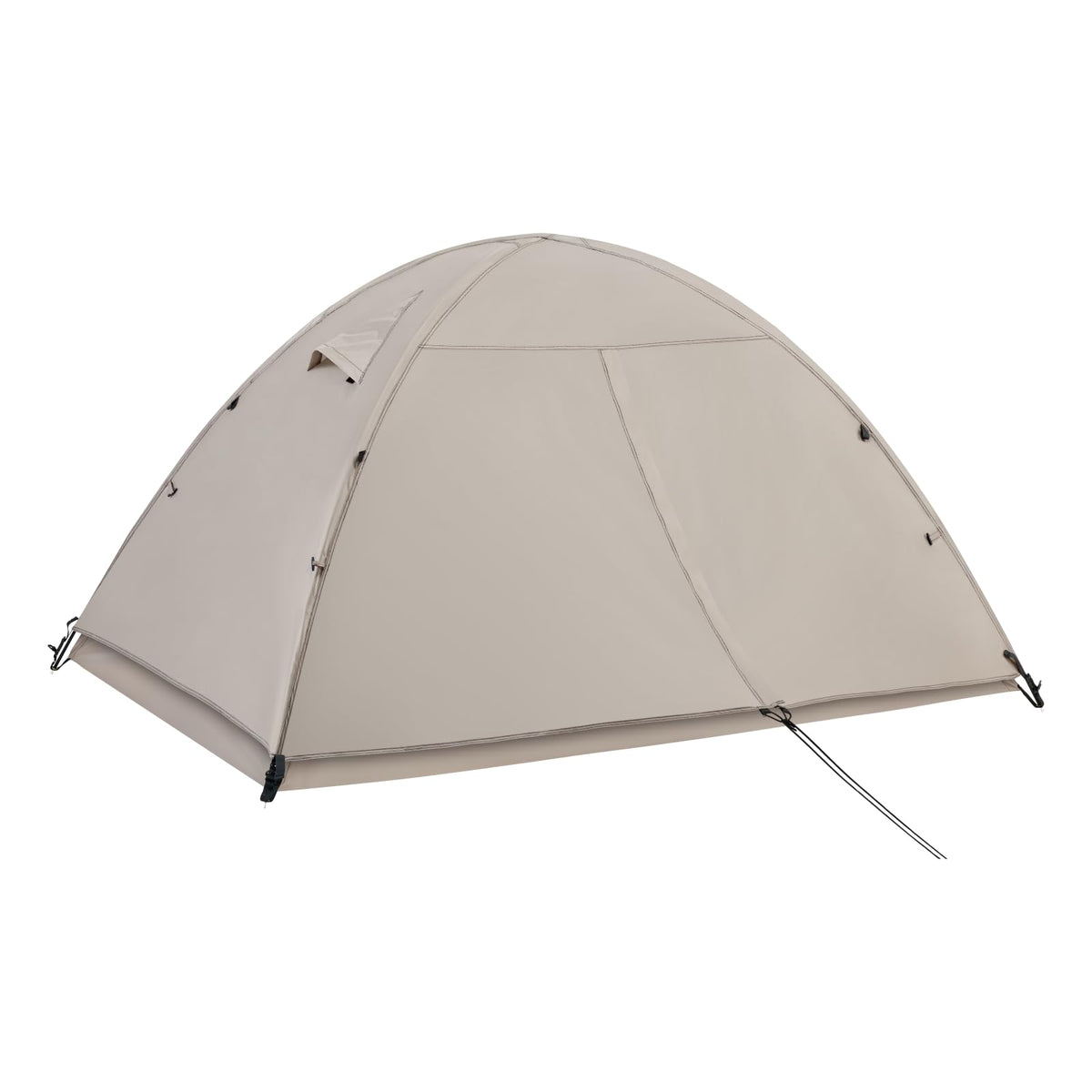 Generic ultralight tent in desert white packed compactly for backpacking.