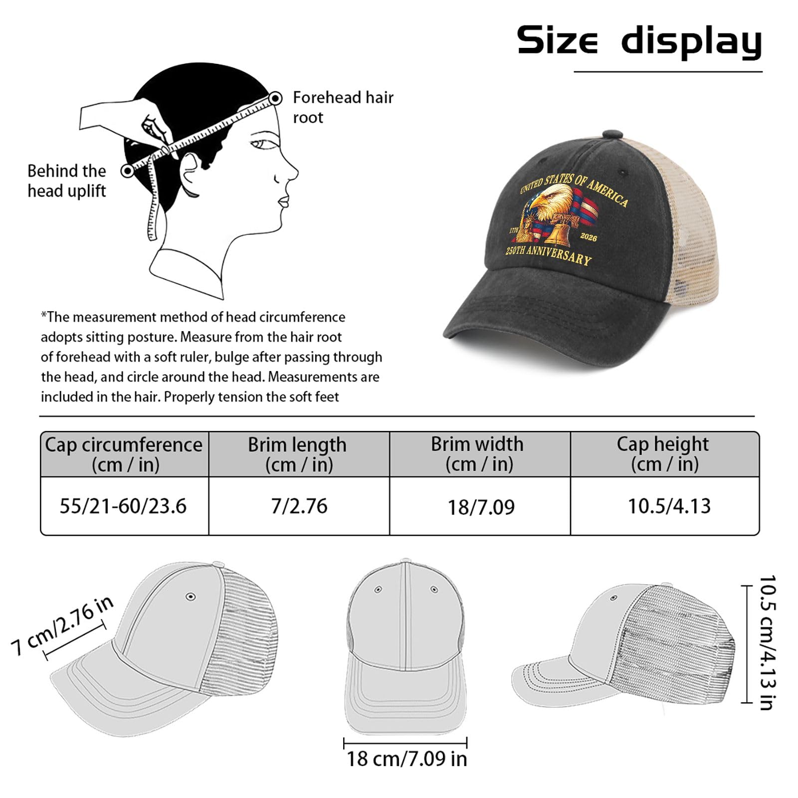 Generic United States 250th Anniversary hat packable design for travel