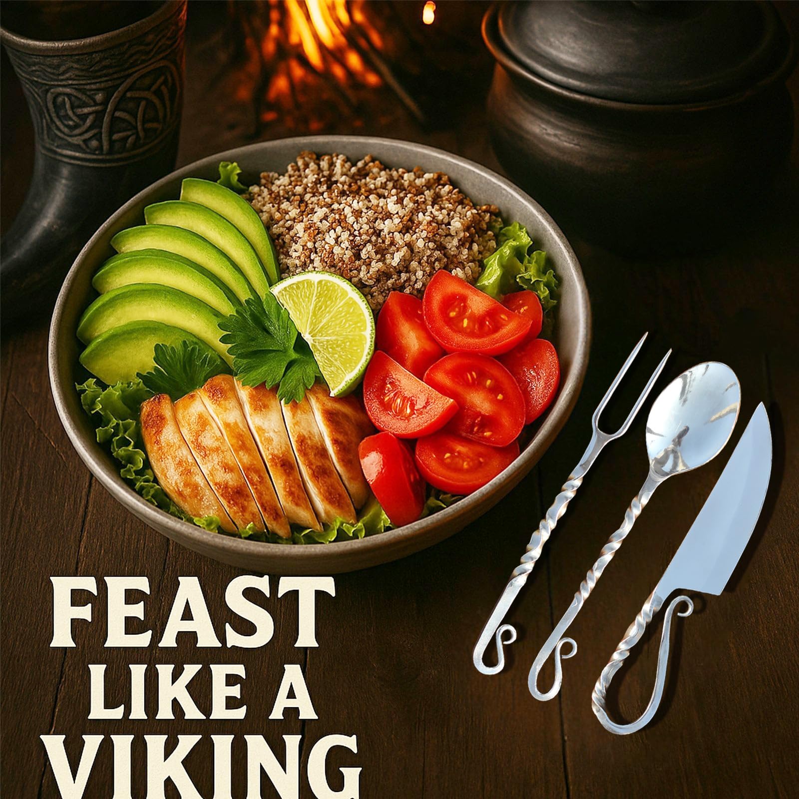 Generic Viking cutlery on table demonstrates compact, stylish dining.