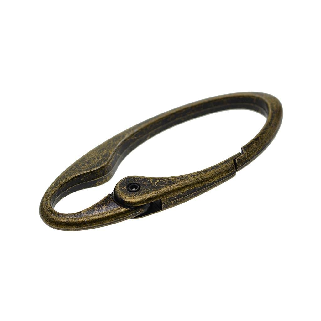 Generic vintage bronze oval carabiner in camping gear setup.