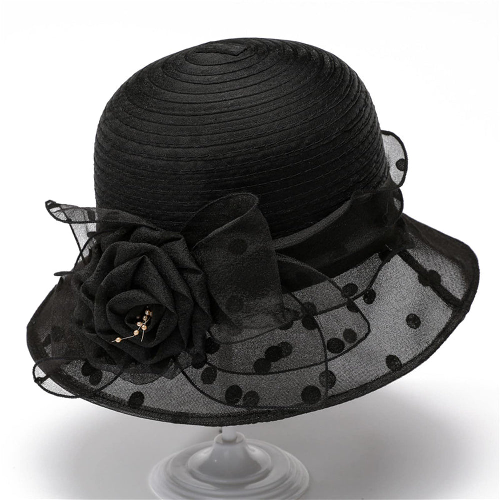 Generic vintage cloche hat with side flower detail for refined winter style.