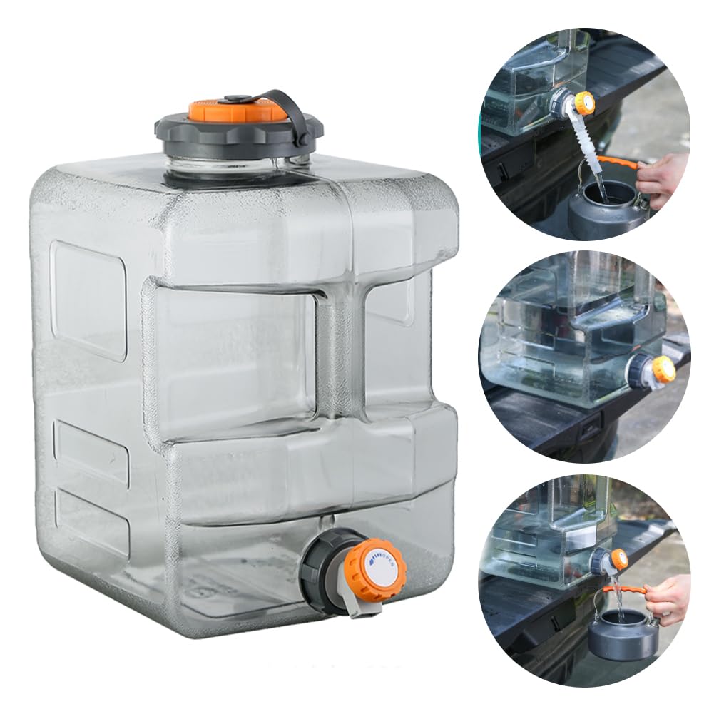 Generic clear gray water container blends with gear while keeping contents visible