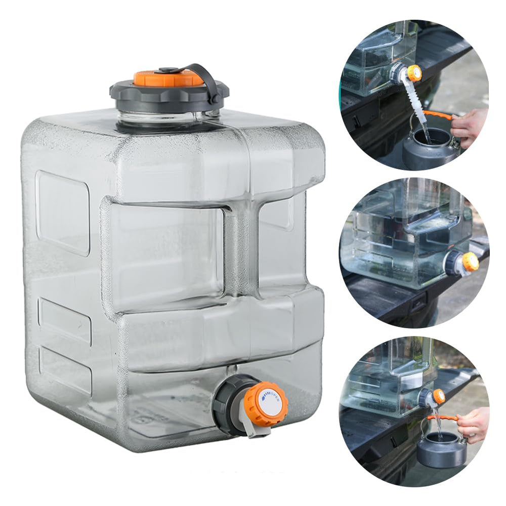 Generic clear gray water container blends with gear while keeping contents visible