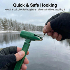 Generic Live Bait Catcher keeps hands away from icy water during cold fishing trips