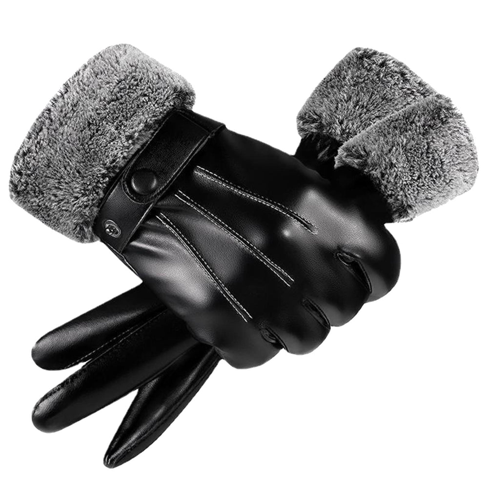 Generic Winter PU Leather Gloves for Men, front view, warm windproof design in black