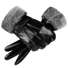 Generic Winter PU Leather Gloves for Men, front view, warm windproof design in black