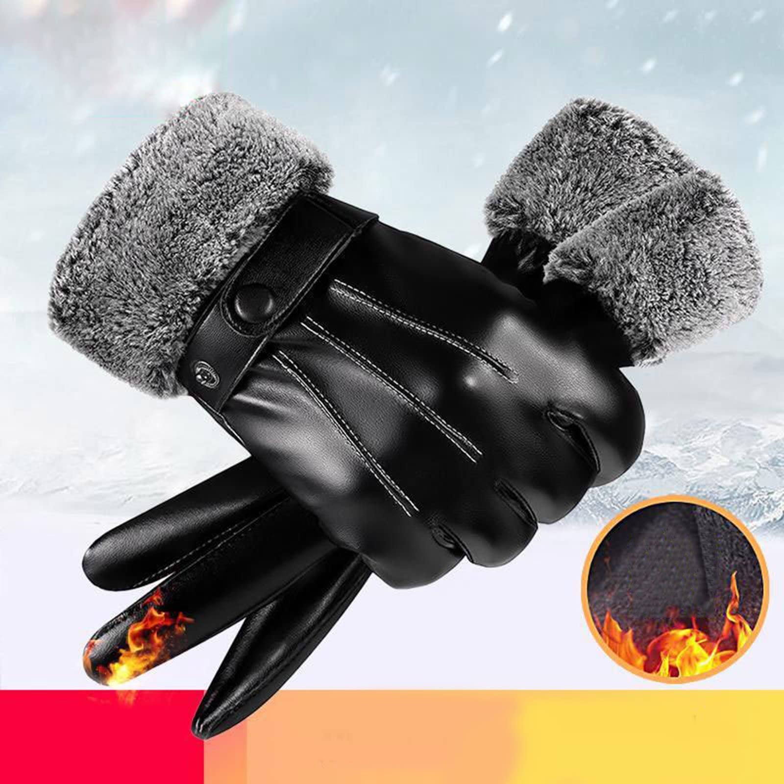 Generic Winter PU Leather Gloves for Men, driving pose with secure grip