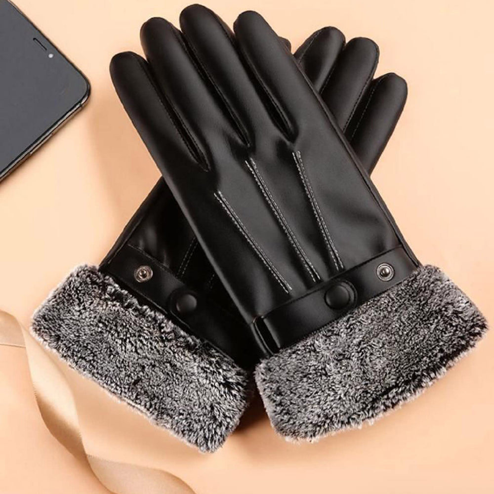 Generic Winter PU Leather Gloves for Men, touchscreen palm for device use