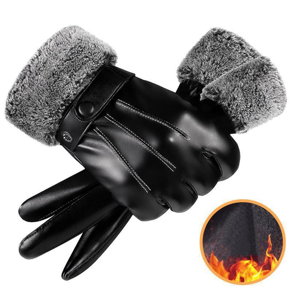 Generic Winter PU Leather Gloves for Men, wool lining interior for soft warmth