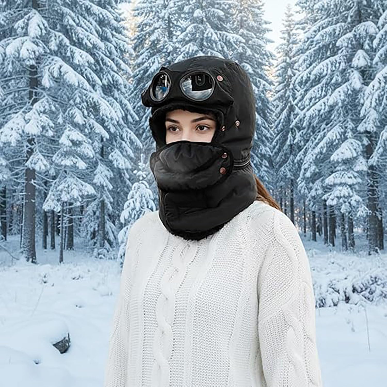 Front view of the trapper-style design with fleece lining