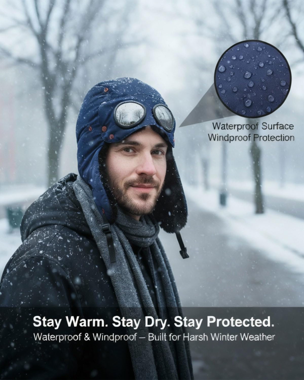 Generic Winter Thermal Hat with Adjustable Neck Strap secures a snug fit during activity.