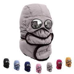 Generic winter thermal hat with glasses shows full head warmth and wind protection