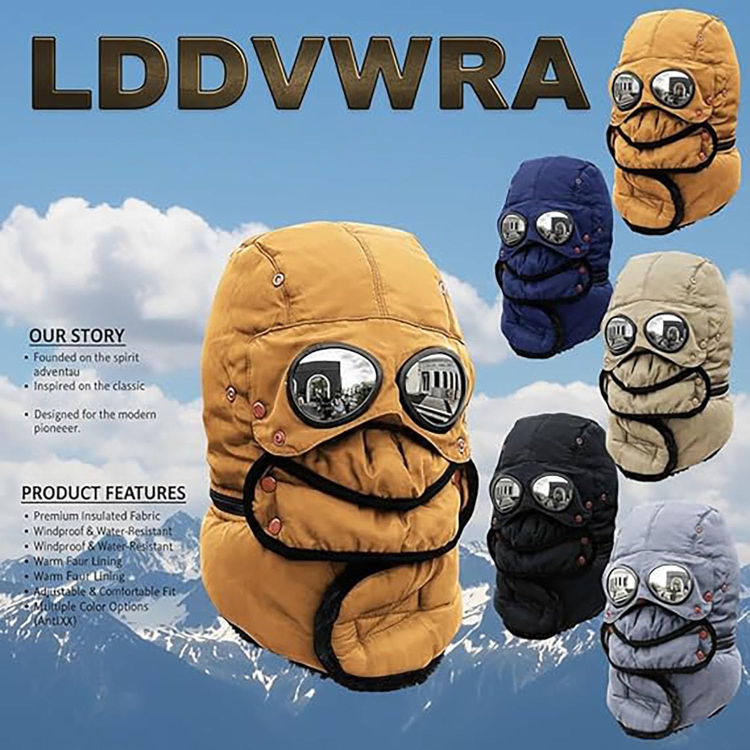 Generic Winter Thermal Hat with Glasses yellow, extended coverage with detachable mask.