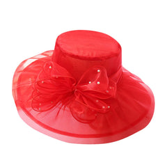 Generic women vintage sun hat with wide red brim, ideal for weddings and garden events.