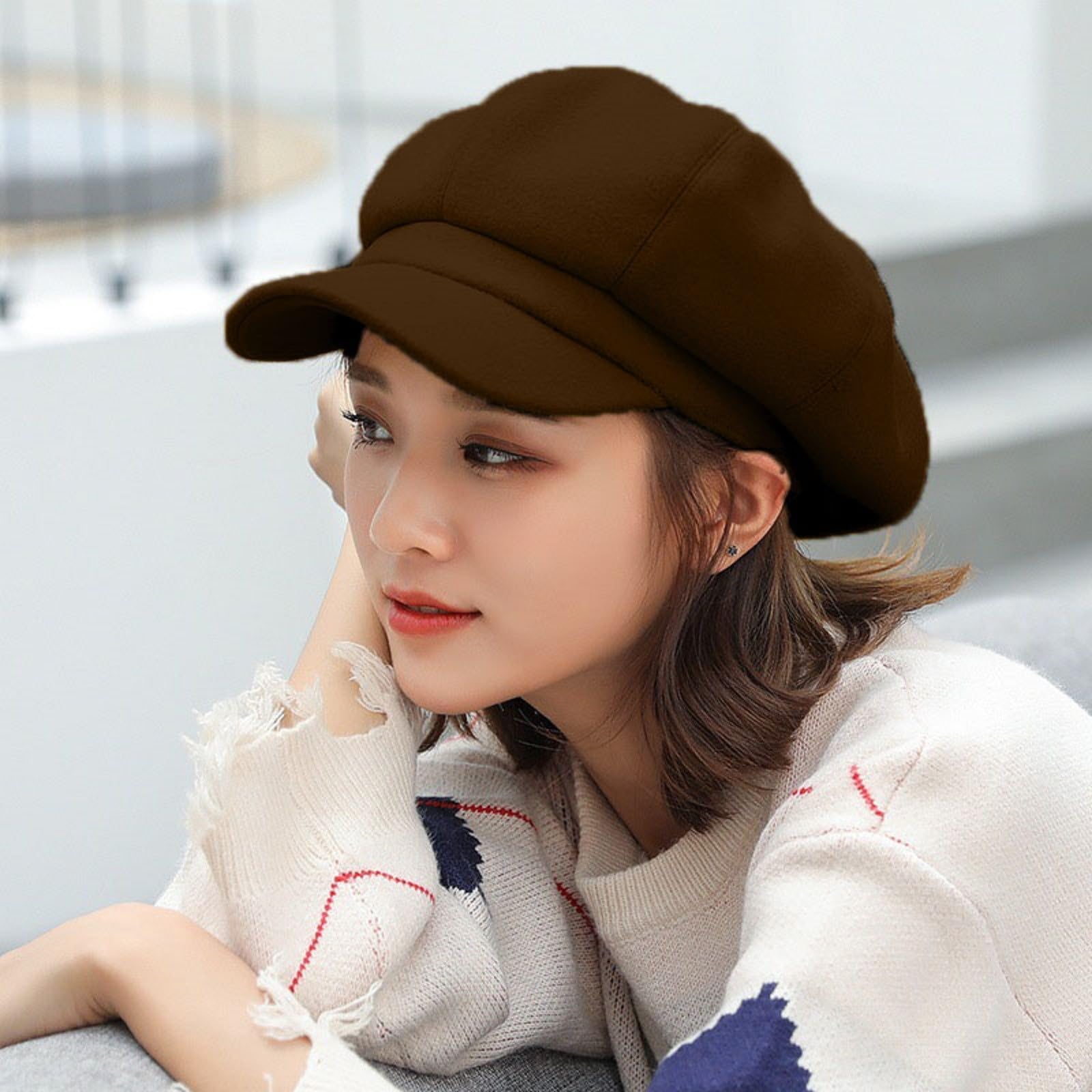 Generic Beret Cap back puff design pairs with casual jackets for chic looks.