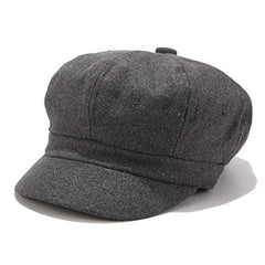 Generic women's cabbie cap in dark gray provides versatile chic for casual and dressy looks.