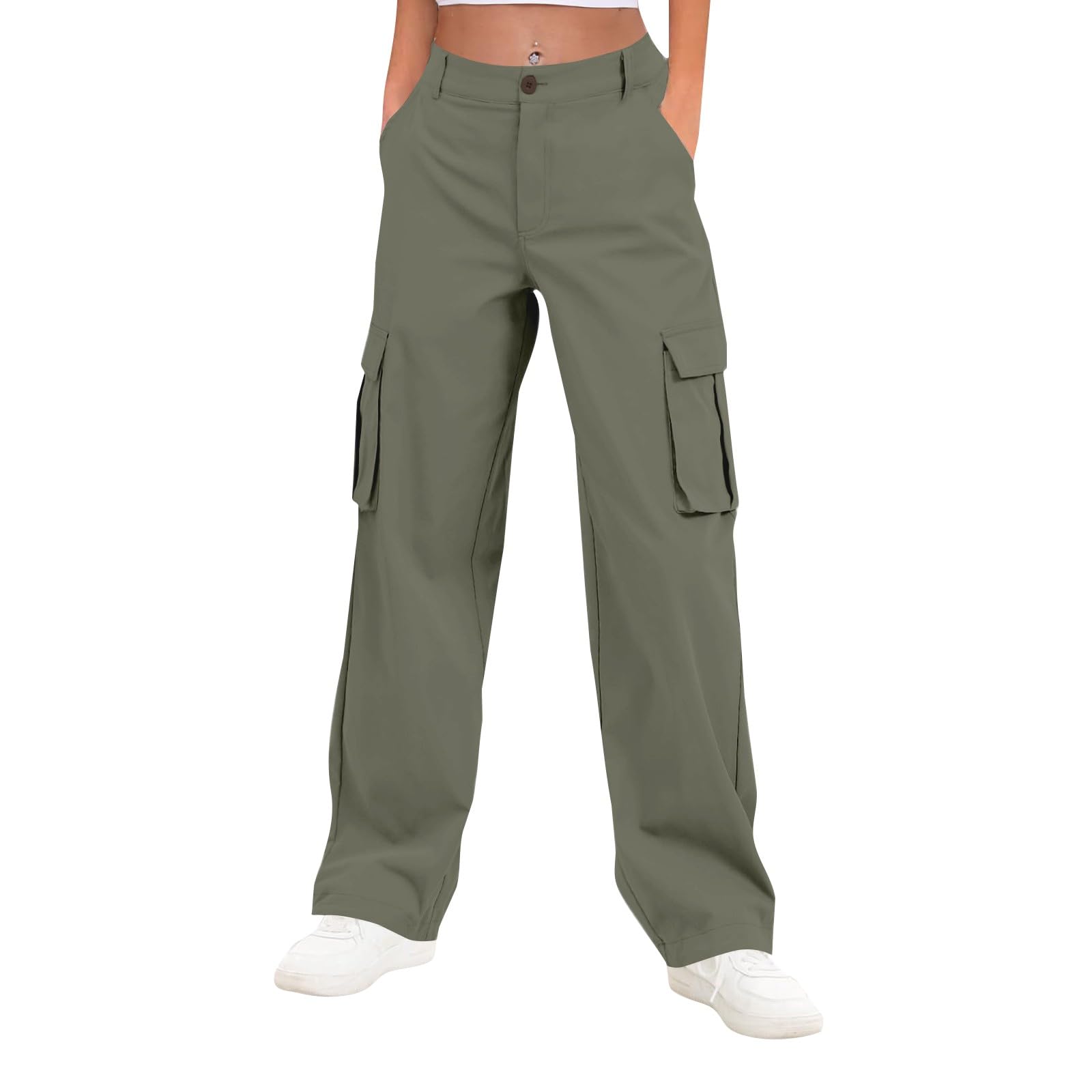 Generic Womens Cargo Pants button-fly detail adds casual, versatile styling.