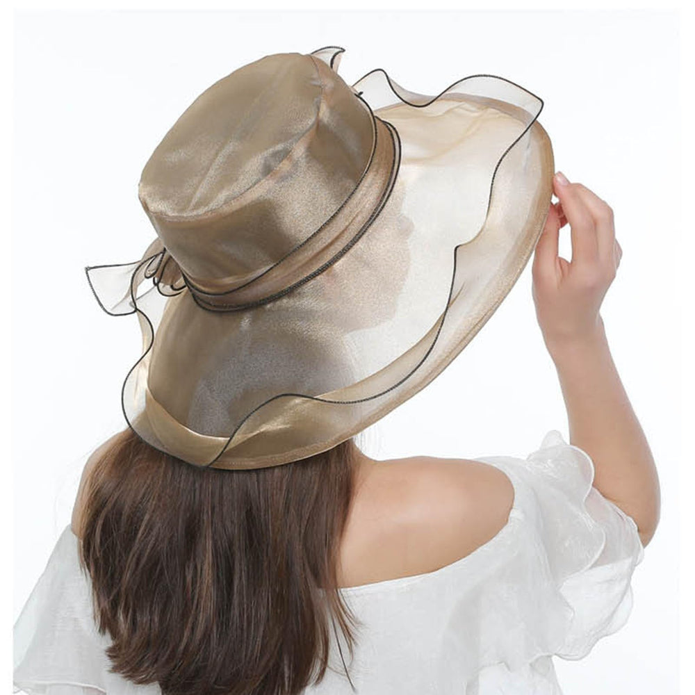 Elegant organza fascinator, Kentucky Derby style, beige shade for outdoor celebrations.