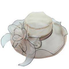 Generic Womens Organza Kentucky Derby Hat side view pink with bow detail.