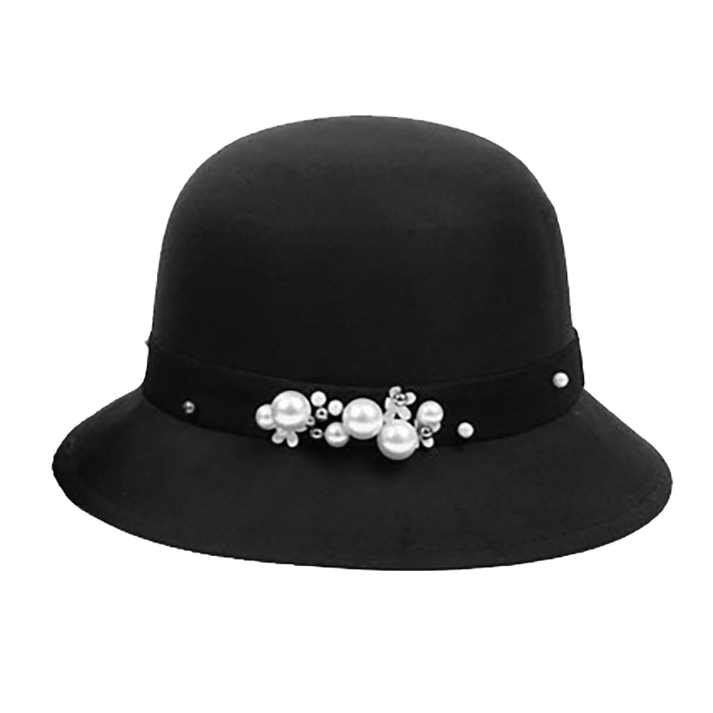 Generic wool felt bucket hat with subtle ribbon and side view