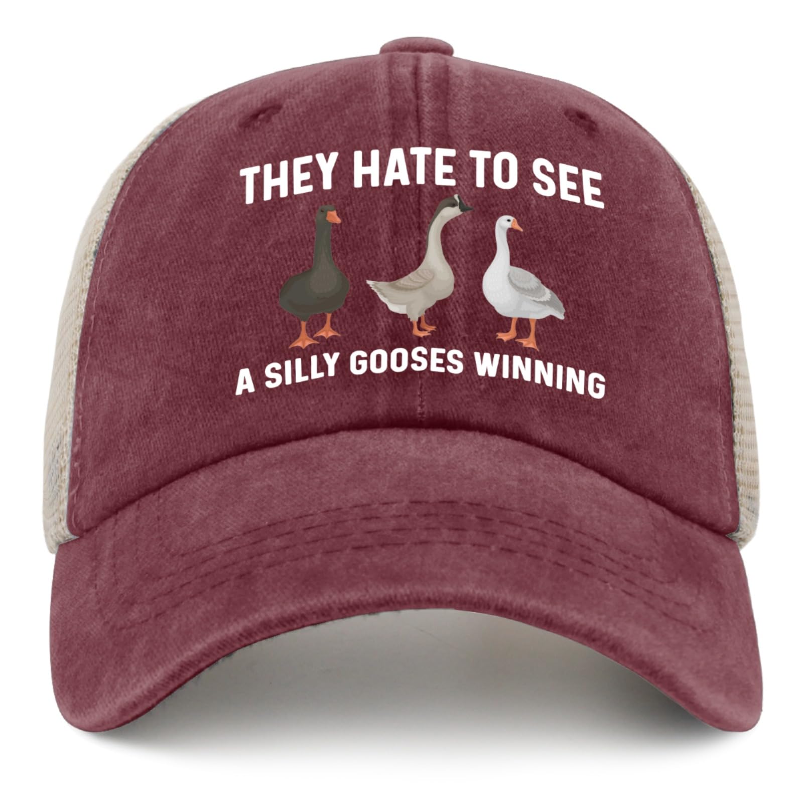 Georgeston They Hate to See a Silly Gooses Winning Hat front view with breathable mesh for hot days