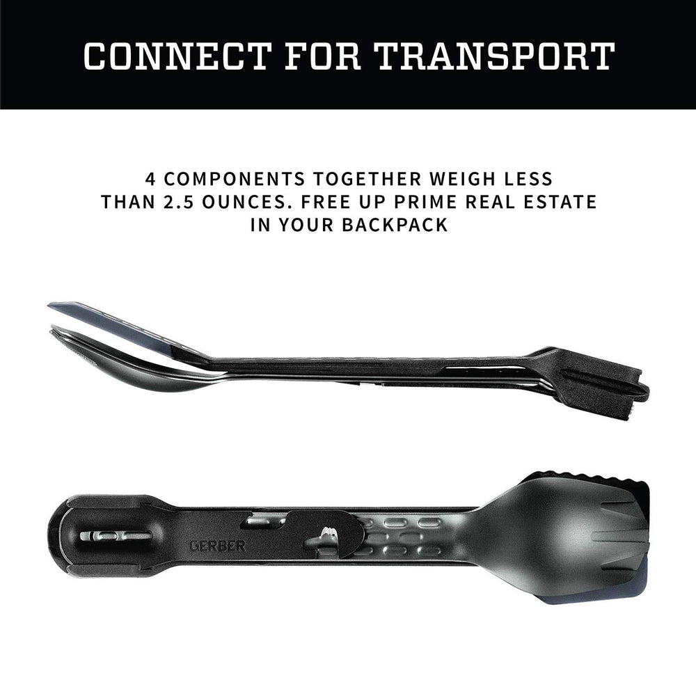 Gerber ComplEAT dual-sided spatula ideal for cooking and flipping on camp stove.