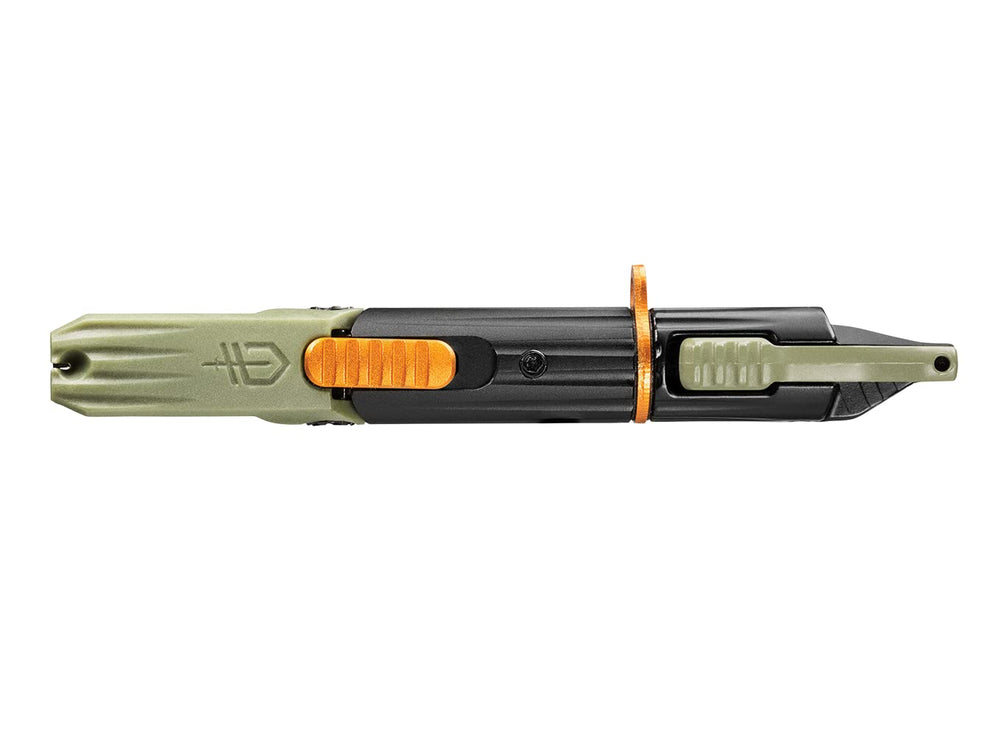 Gerber LineDriver eyelet clearing spike assists smooth line threading and repairs.