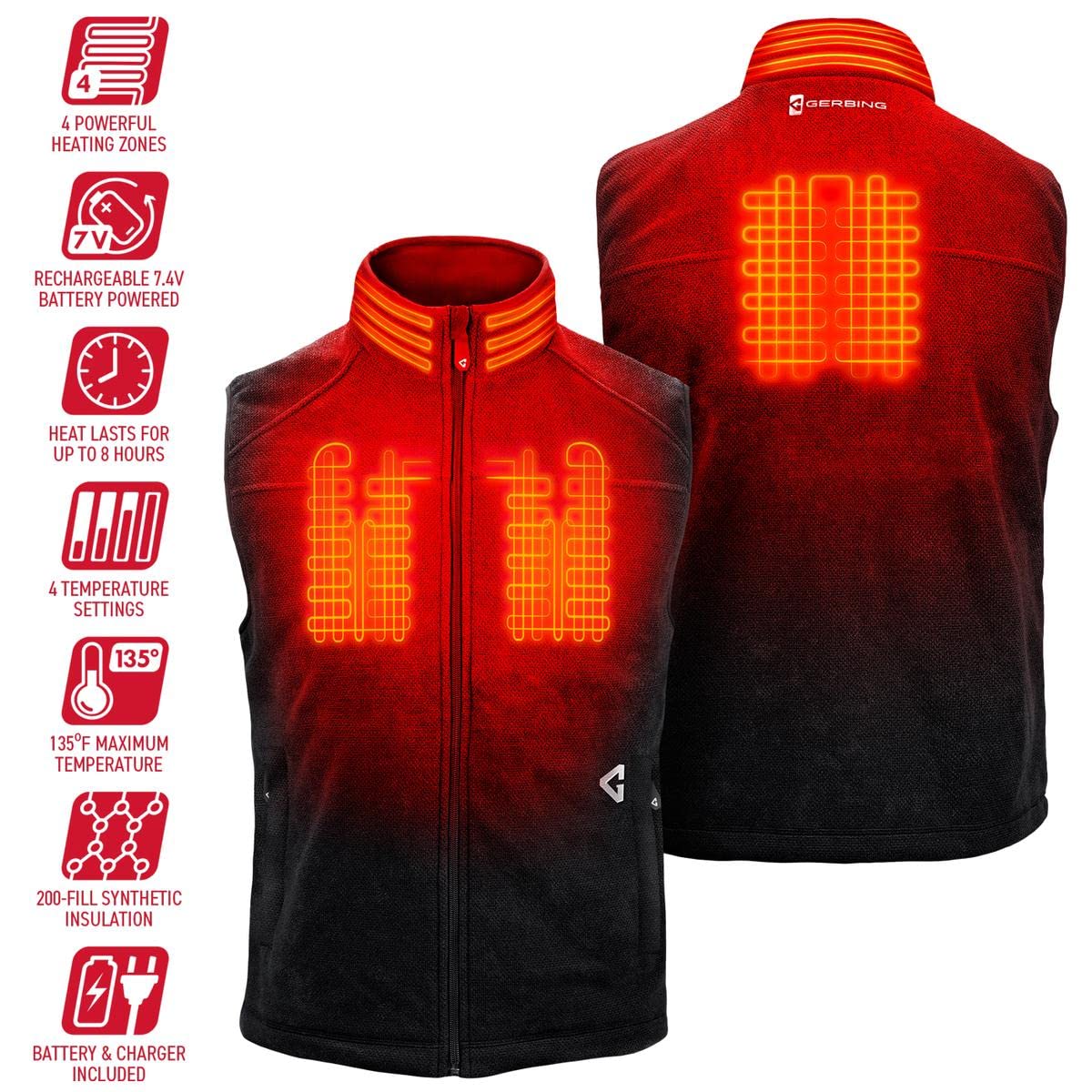 Gerbing Thermite Fleece Vest 2.0 soft interior emphasizes lofted fleece and moisture-wicking comfort