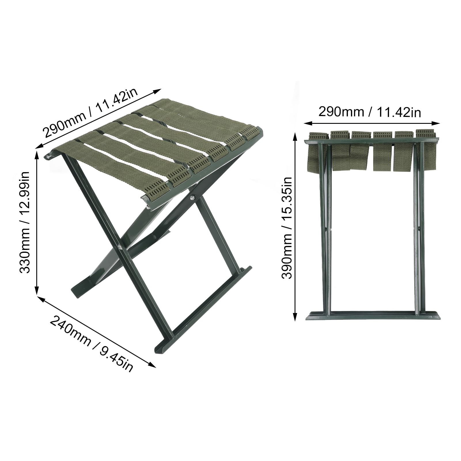 Gernie folded stool fits compactly for travel and storage.