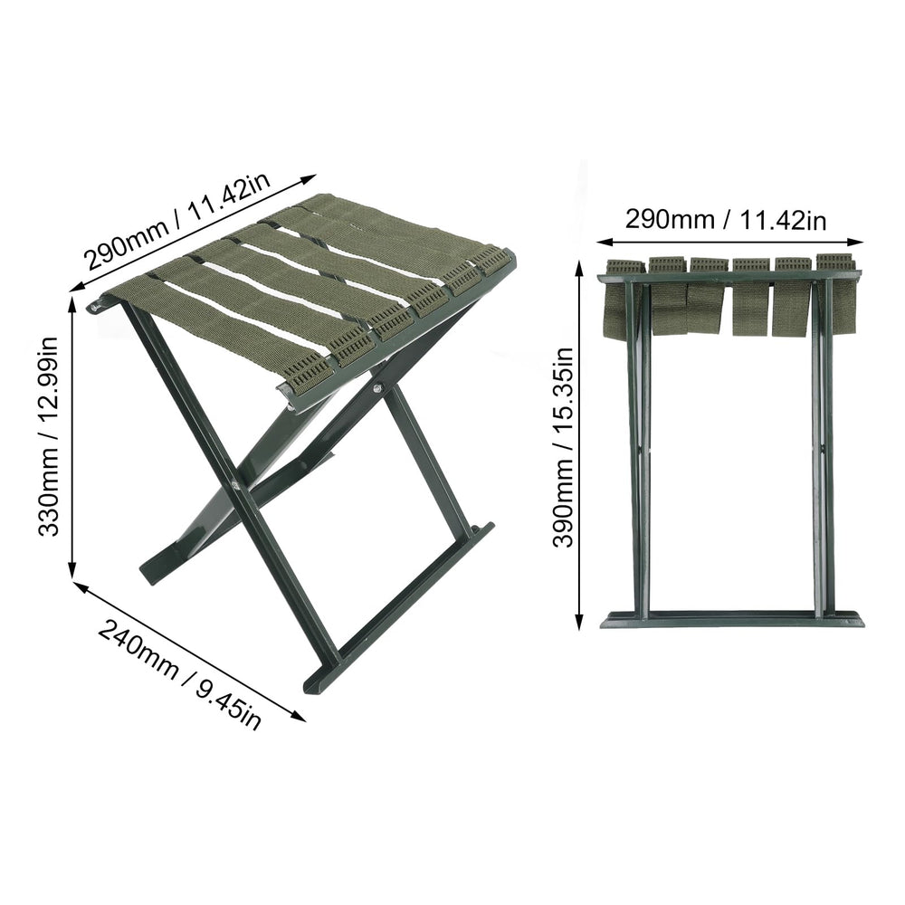 Gernie folded stool fits compactly for travel and storage.