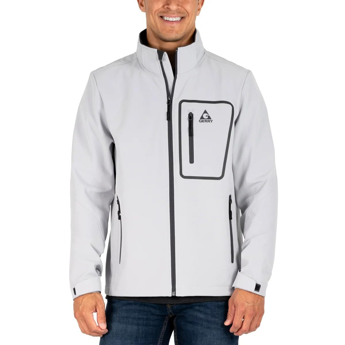Gerry Men’s Softshell Jacket gray large on-model showcases versatile outdoor style