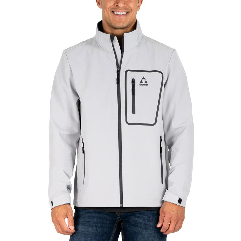 Gerry Men’s Softshell Jacket gray large on-model showcases versatile outdoor style