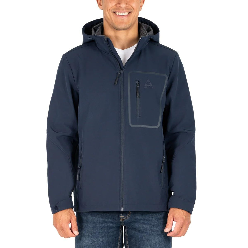 Gerry Men's Softshell Jacket front view shows all-weather protection for outdoor activities.