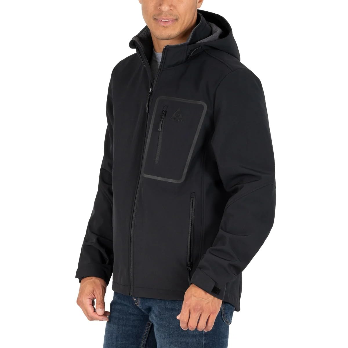 Gerry softshell jacket back view emphasizes full coverage and sleek everyday style