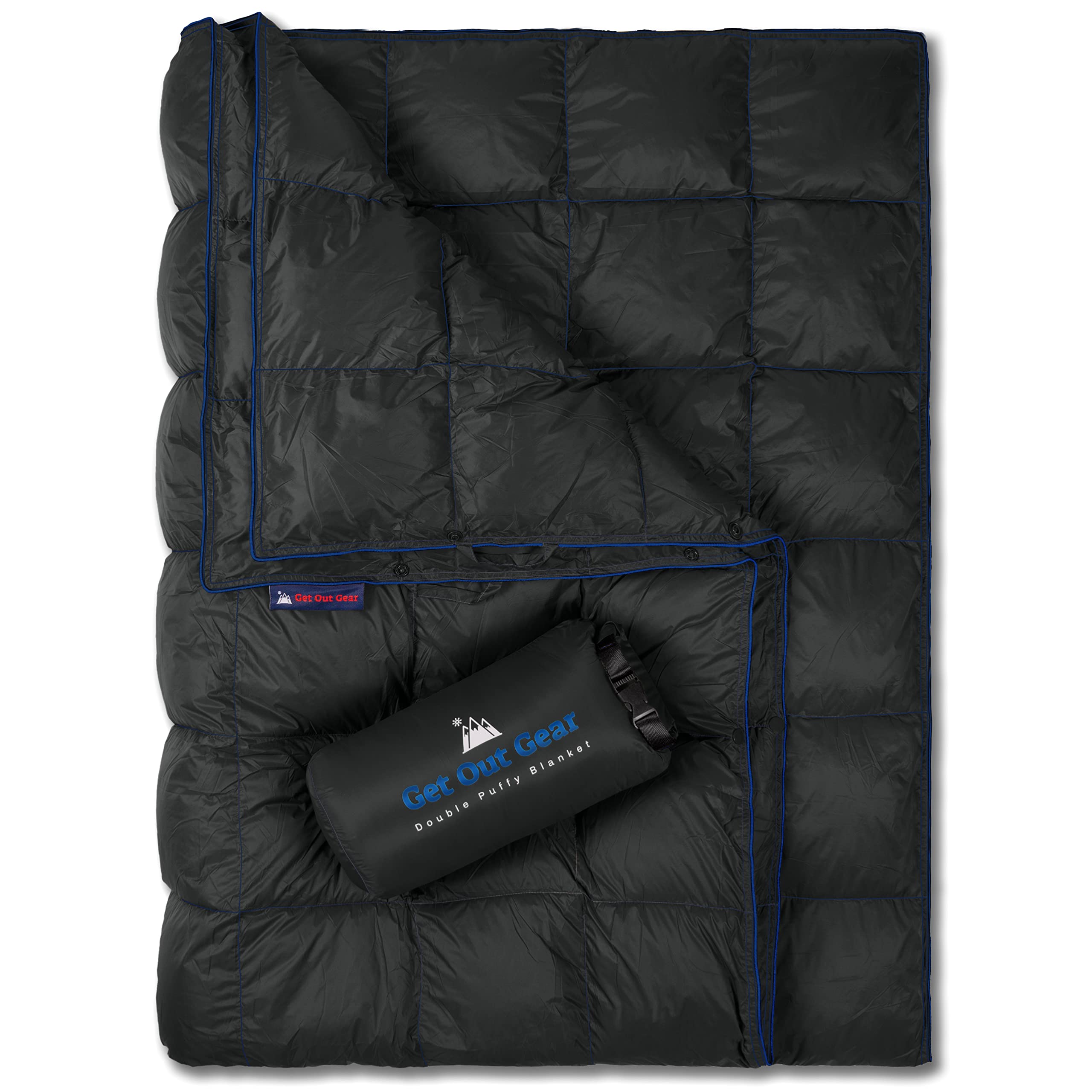 Get Out Gear blanket flatlay highlighting compact packability and premium shell.