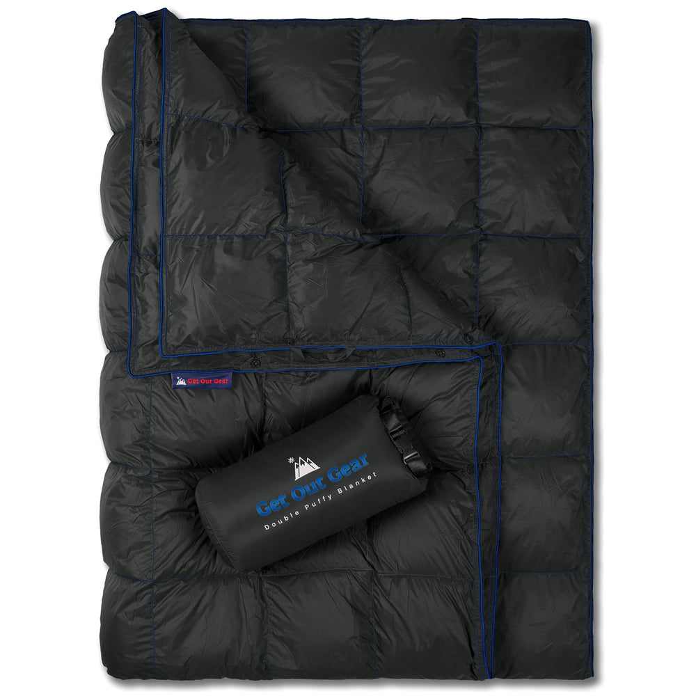 Get Out Gear blanket flatlay highlighting compact packability and premium shell.
