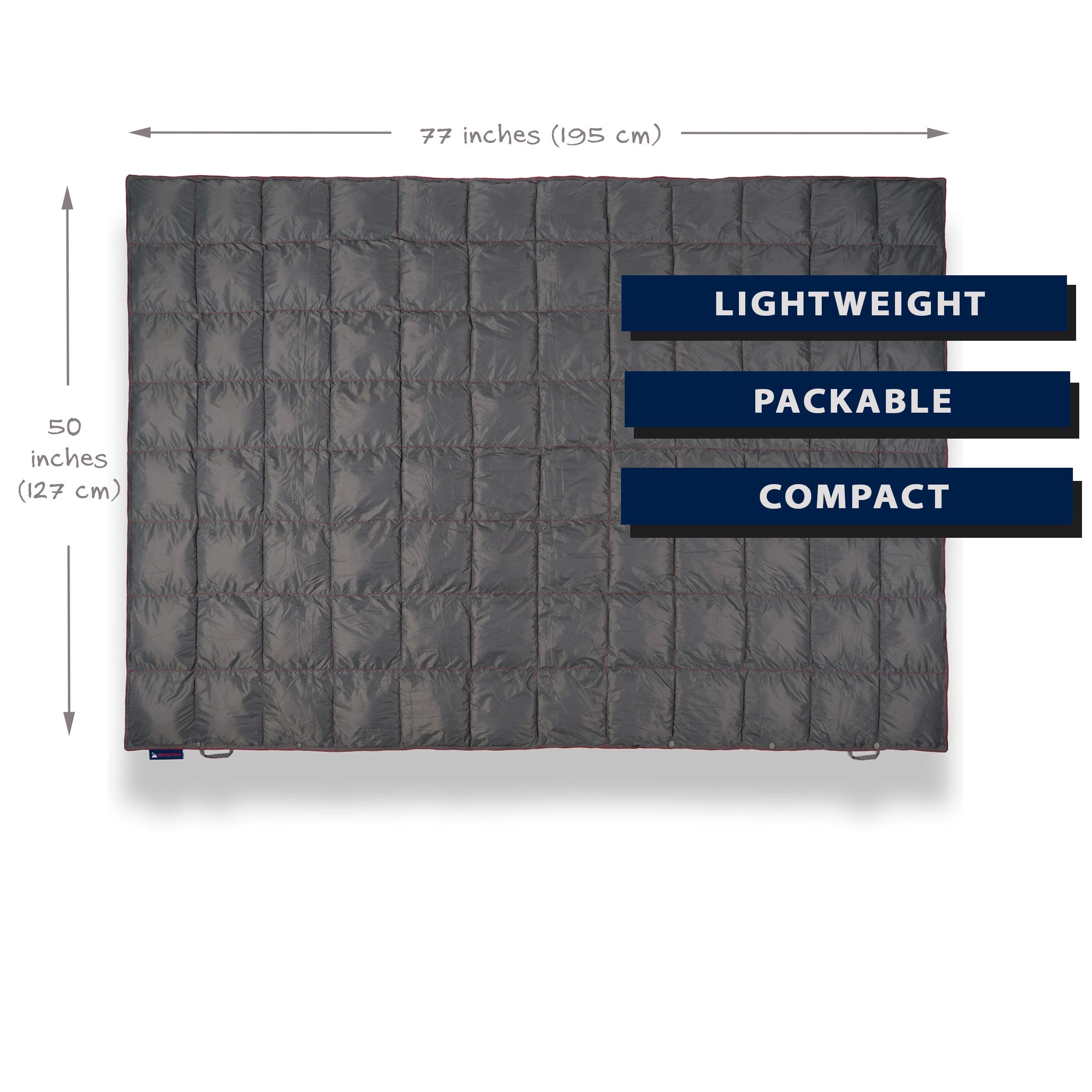Get Out Gear Double Puffy blanket worn as poncho for hands-free warmth.