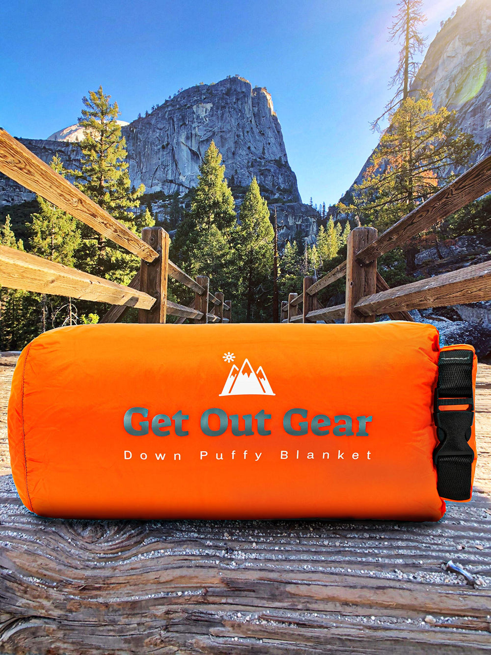 Get Out Gear Down Blanket folded compactly, ready for backpacking adventures.