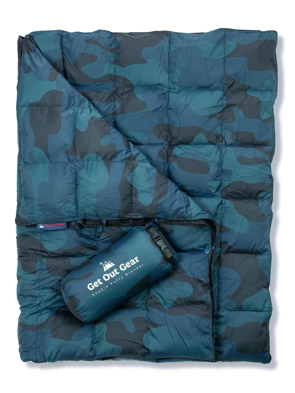 Get Out Gear Down Blanket - Puffy silhouette offers lightweight warmth for outdoor camping.