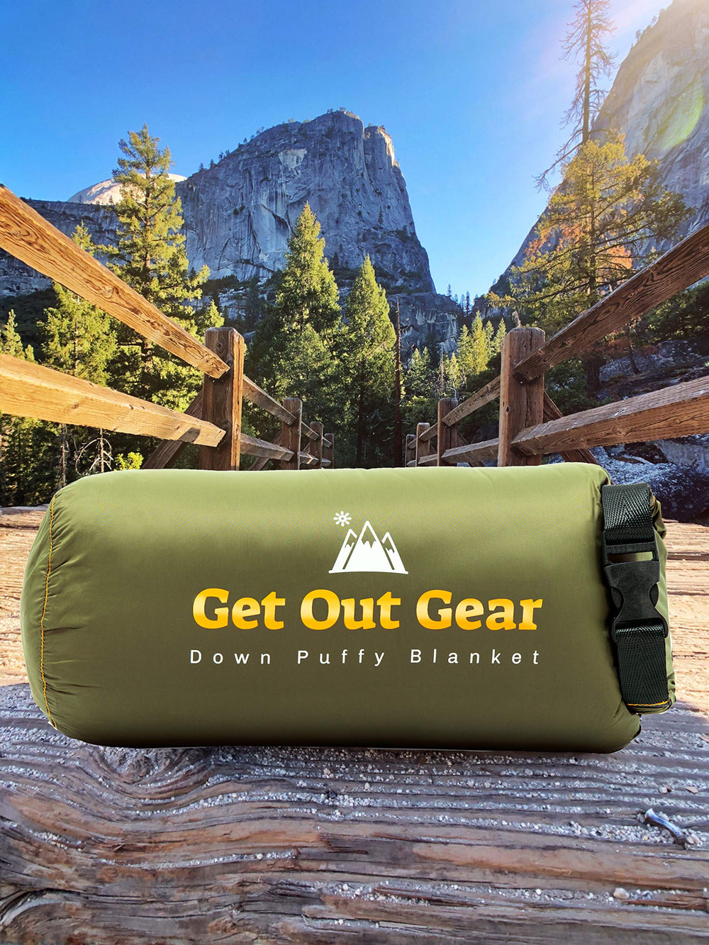Get Out Gear Down Blanket stuff sack demonstrates convenient carry and secure storage.