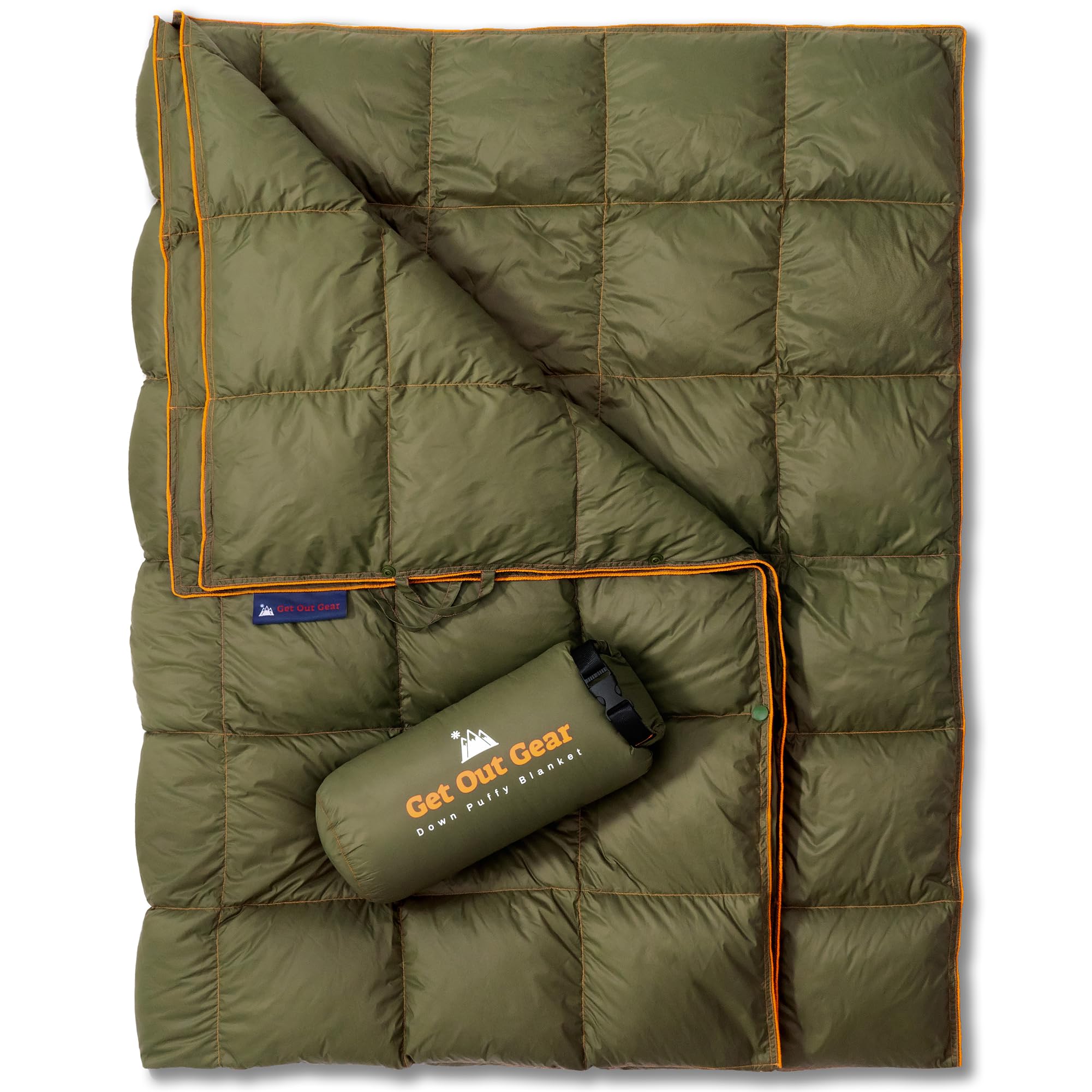 Get Out Gear Down Camping Blanket packable display showing compact size and easy carrying.