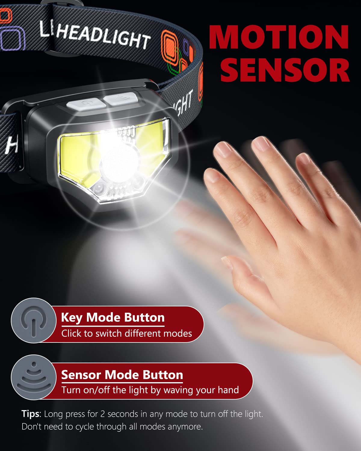GETASI headlamp offers 12 modes for versatile lighting in any outdoor scenario.