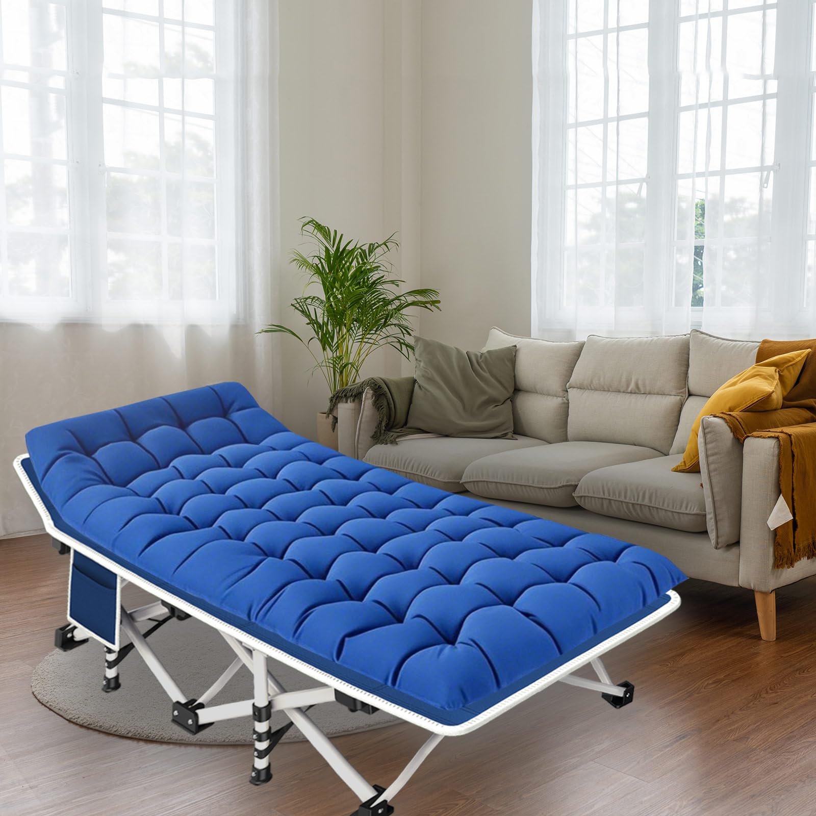 GETOVIN camping cot folded to 41 by 10 inches for compact storage