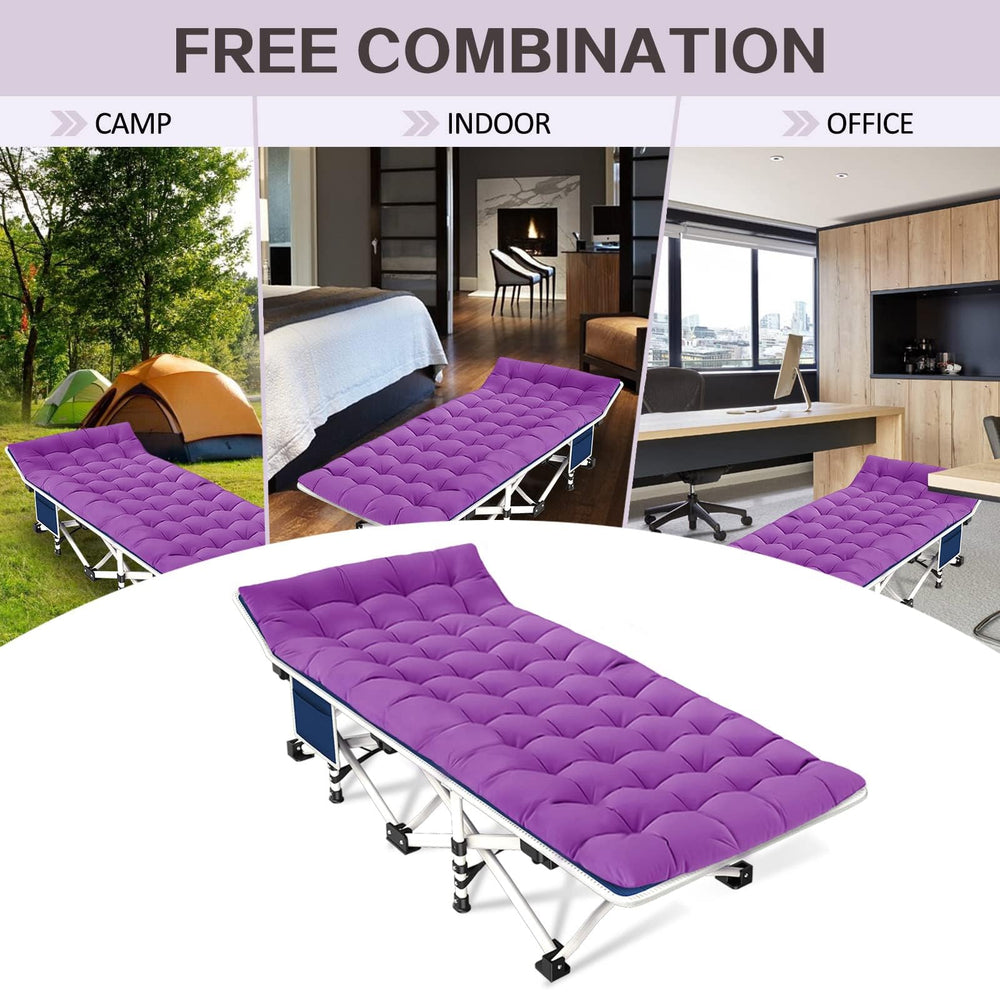 GETOVIN camping cot side-pocket feature keeps essentials within reach.