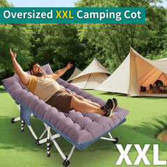 GETOVIN XXL camping cot being assembled quickly for guests.