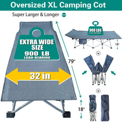 GETOVIN XXL camping cot demonstrates 900 lb weight capacity.