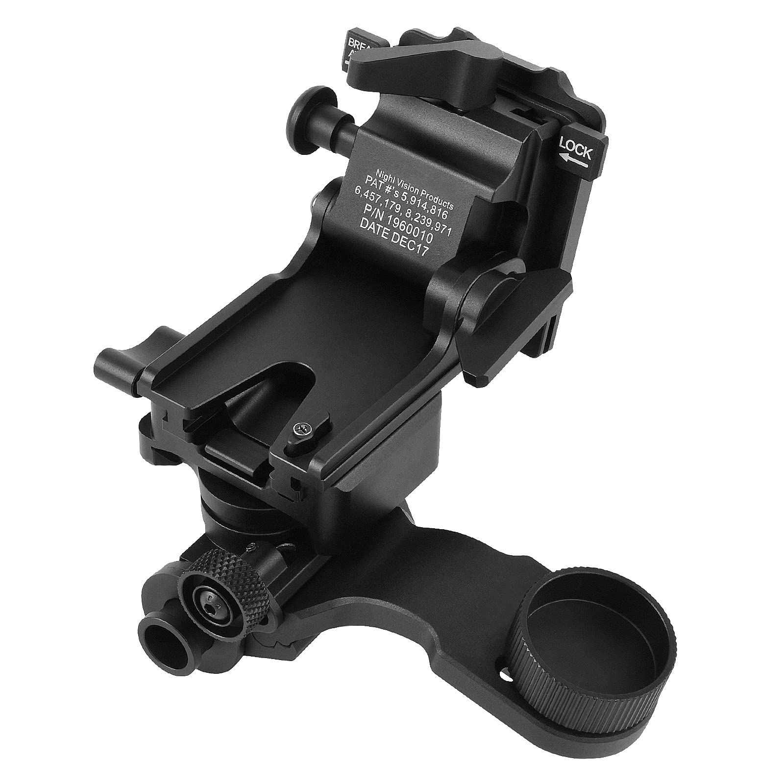 Gexmil PVS14 J Arm mount front view shows lightweight construction for comfortable all day wear