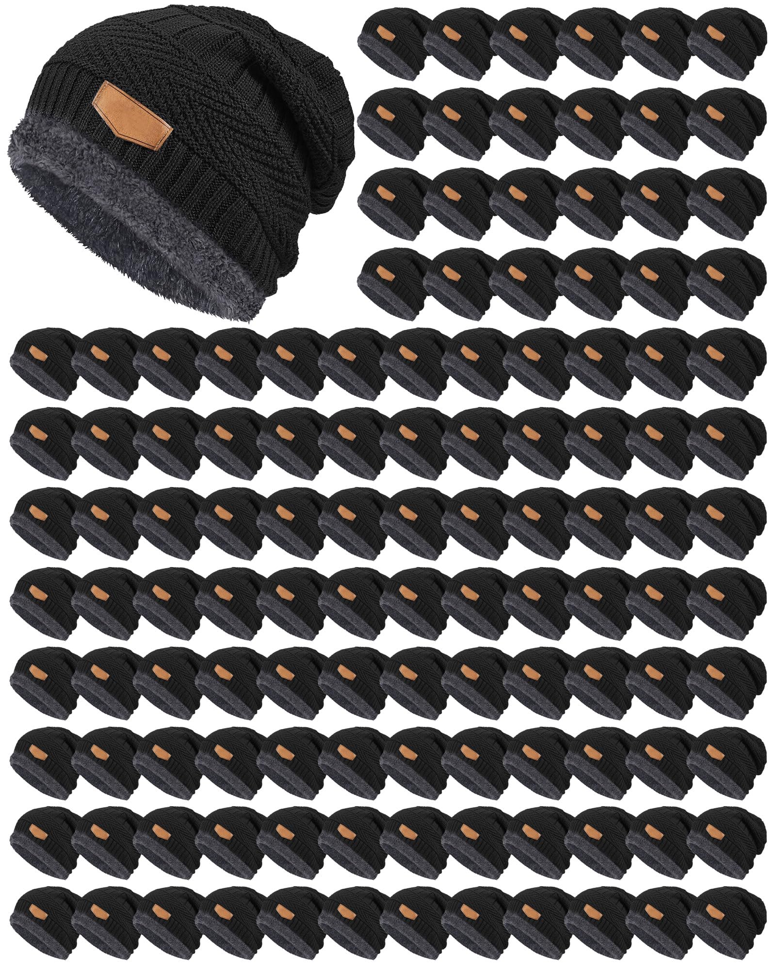 Geyoga 120-pack winter beanie hats bulk in black, front view